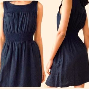 Theory Horatia Linen Dress Womens Size S Black Sleeveless Smocked Waist Pockets